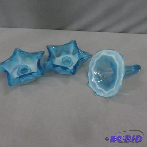 lot 127 image: Opalescent Epergne, Candle Holders