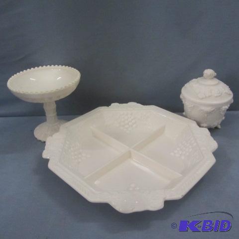 lot 19 image: Pink Milk Glass Serving