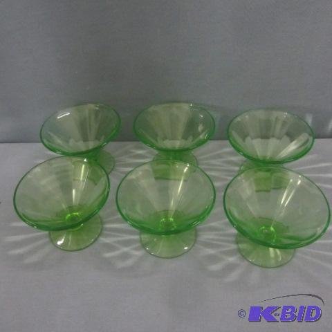 lot 72 image: Green Depression Sherbets