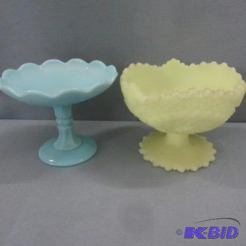 lot 83 image: Satin glass, Blue Pedestal Bowls