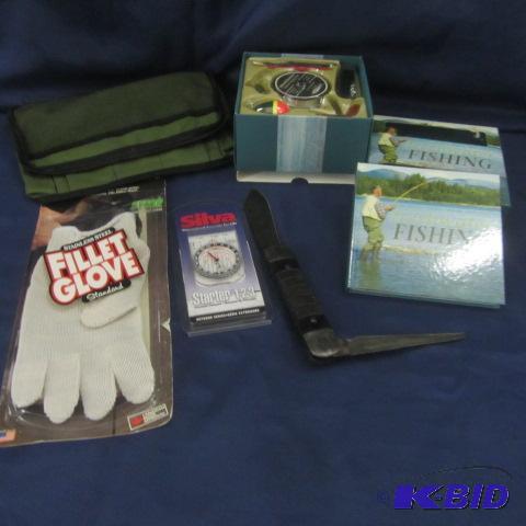Fishing Book, Compass, Glove