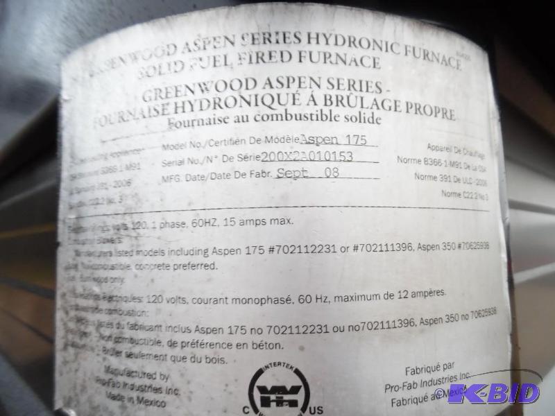 2008 Greenwood Aspen Wood Boiler | We Sell Your Stuff Inc. Auction 227 |  K-BID