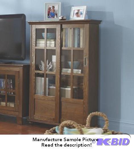 Sliding Door Bookcase - Rich, walnut-stained ...