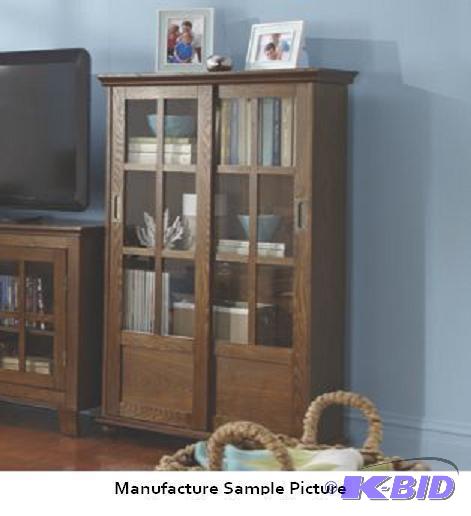 Sliding Door Bookcase - Rich, walnut-stained ...