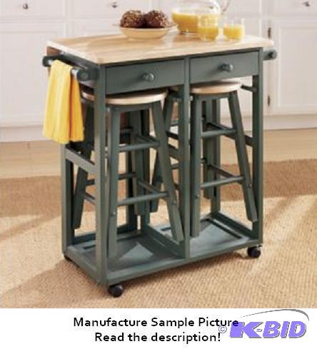 Green and Natural Kitchen Island Cart - Has 2...