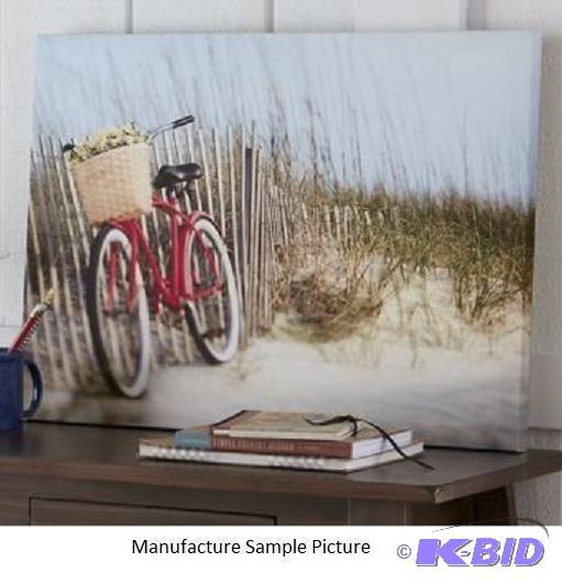 lot 23 image: Bicycle On The Beach Canvas - A vintage bicyc...