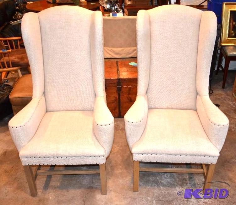 lot 105 image: 2 white Belfort wingback chairs 28x48...