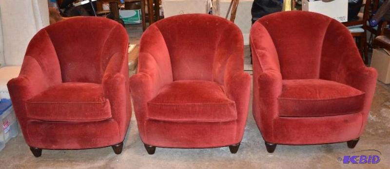 lot 106 image: 3 Duralee Fine Furniture Red Miami Chairs 33x...