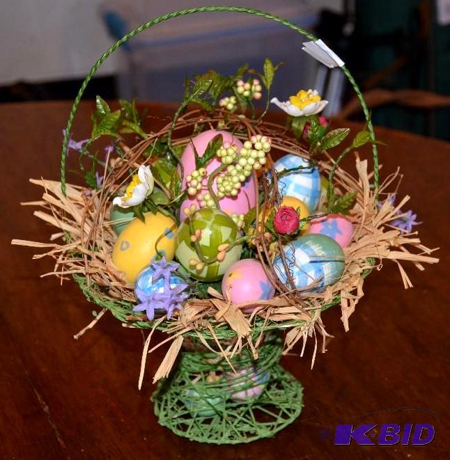 lot 17 image: Hand painted Easter Egg table center piece...