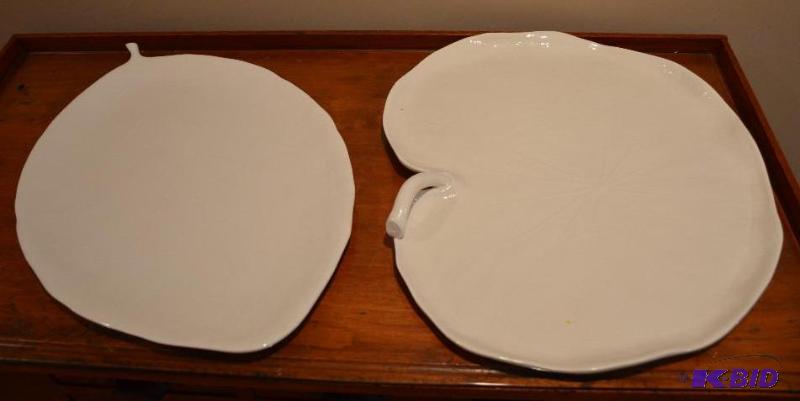 lot 86 image: Michael Aram two white leaf shaped plates 8&q...