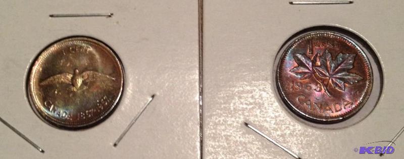1867-1967 Centennial Canada  Bird Cent and 1963 Canada Cent BU and Rainbow Toned Very Nice