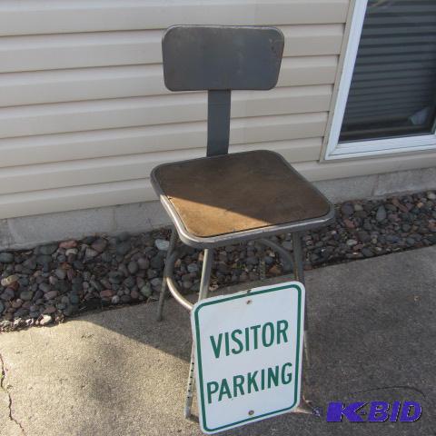 Metal Stool, Visitor Sign