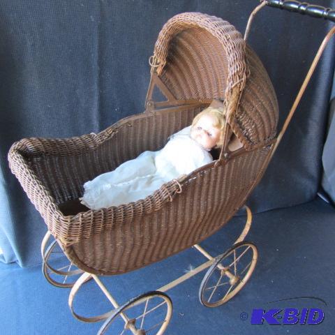 Antique Wicker Doll Buggy