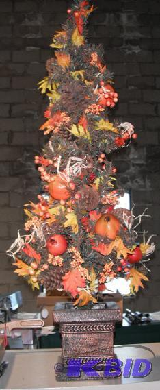 lot 21 image: Lighted Floral Fall Arrangement with Square P...