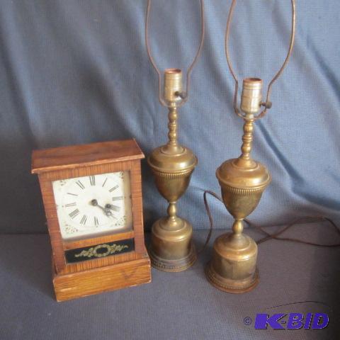 Antique Clock, Brass Lamps