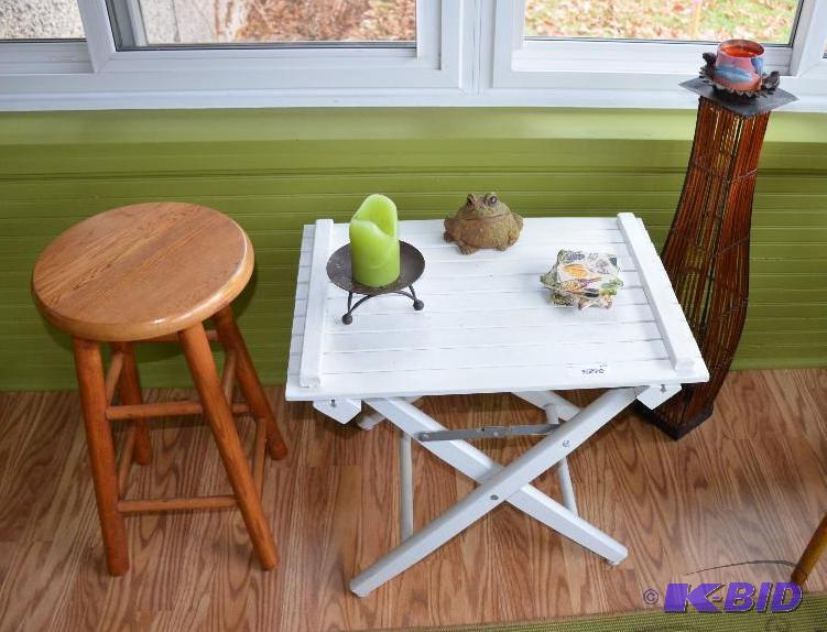 lot 103B image: Wood stool folding tray metal sculpture candl...