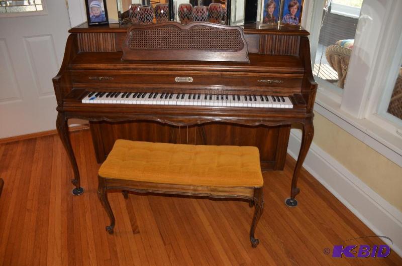 lot 104A image: Antique Kimball wood piano with bench ornate ...