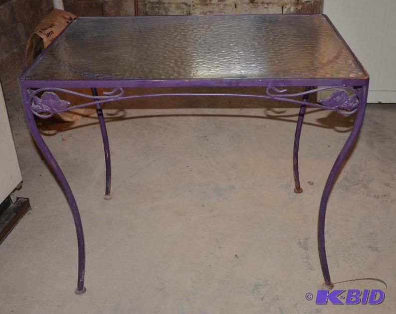 lot 111 image: glass top outdoor patio table metal legs 25x3...