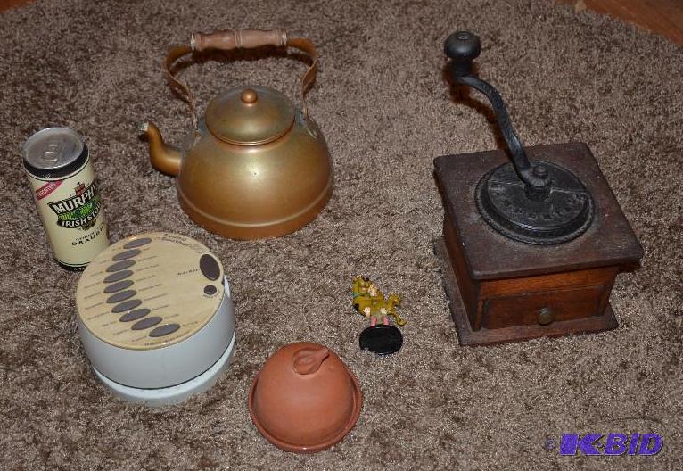 lot 171 image: antique coffee grinder tea pot unopened Murph...