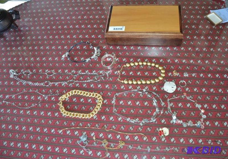 lot 20 image: Wood jewelry box full of jewelry, Anne Klien,...