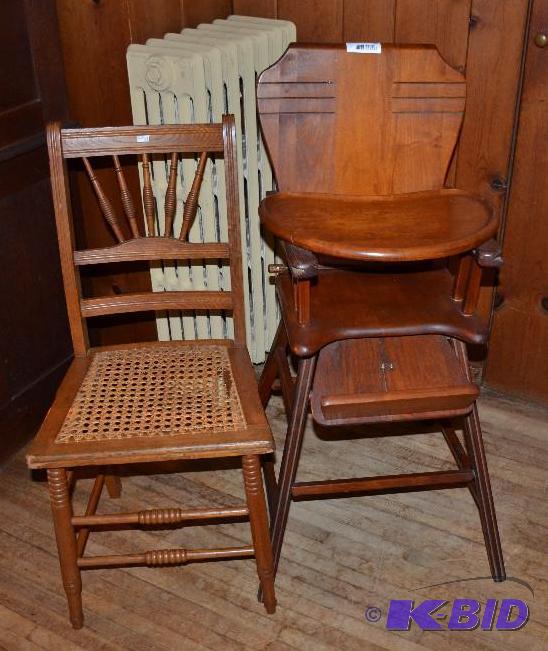 lot 24 image: Antique wood height chair 40" tall with ...