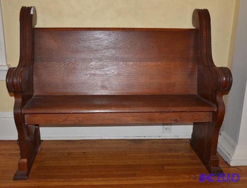 lot 35 image: Antique wood sitting bench or pew 53 long 41 ...