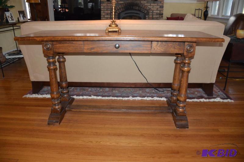 lot 37 image: Antique oak table carved legs 60&quotx20, 30...
