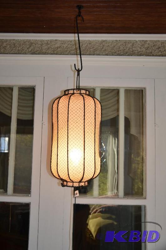 lot 50 image: Retro hanging lamp with hook 24" tall ir...