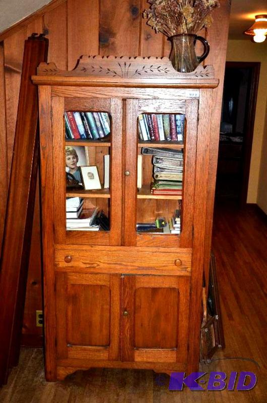 lot 7 image: Antique hutch with lots of storage undern...