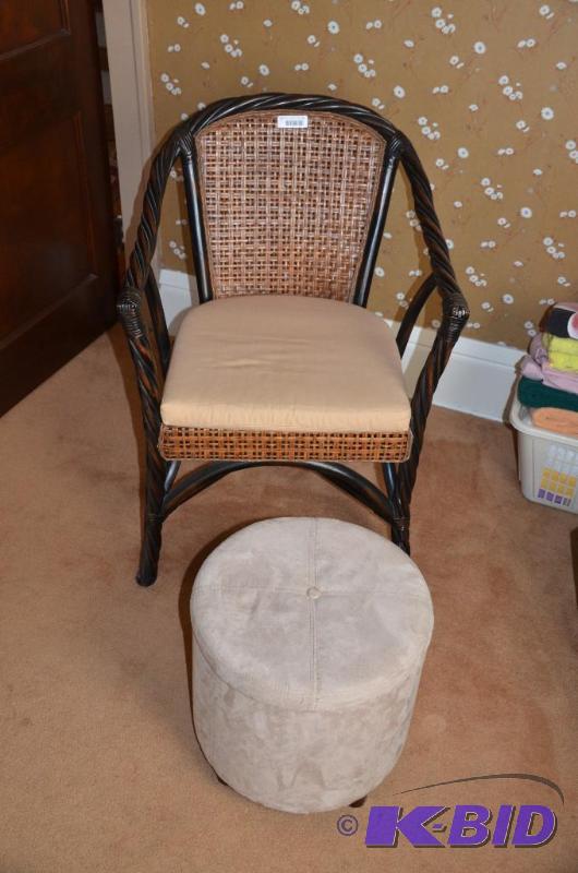 lot 72 image: Wicker chair with stool 16&quotx16" for...