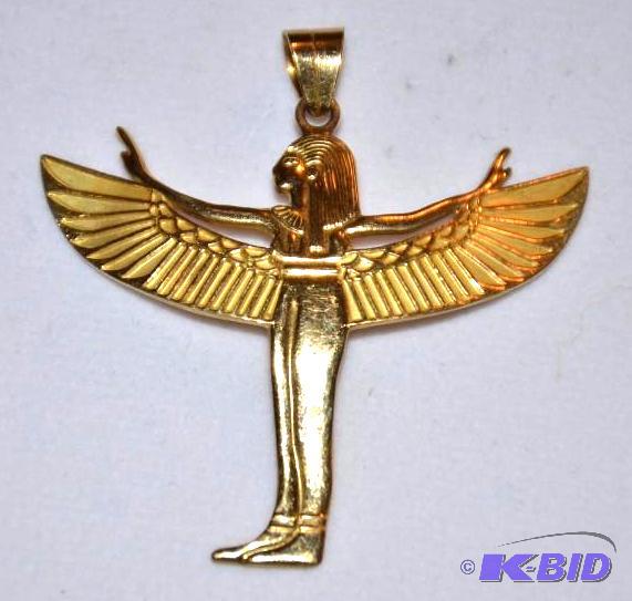 lot 19 image: 18k Gold Egyptian&nbspGoddess&nbsppendant b...