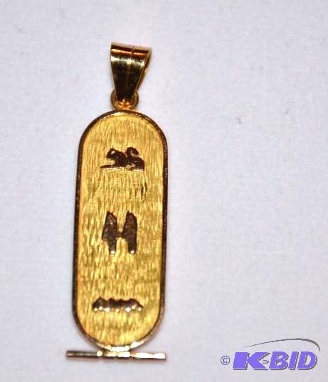 lot 20 image: 18k Gold Egyptian&nbspCartouche hieroglyphs...