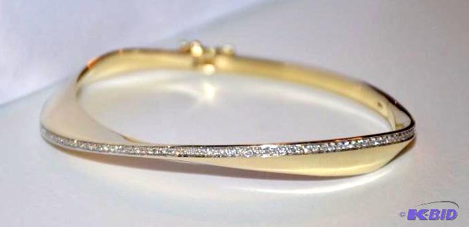 lot 3 image: 14k Heavy&nbspGold Diamond&nbspbangle brace...