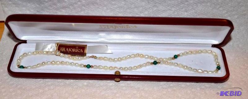 lot 47 image: Genuine Majorica Pearl Necklace with gold acc...