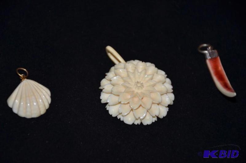 lot 51 image: Hand carved Ivory flower and shell pre-pan pe...