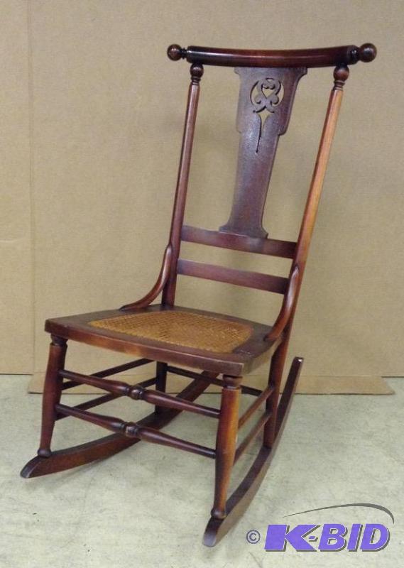 lot 3 image: Cane Bottom Wooden Rocking Chair