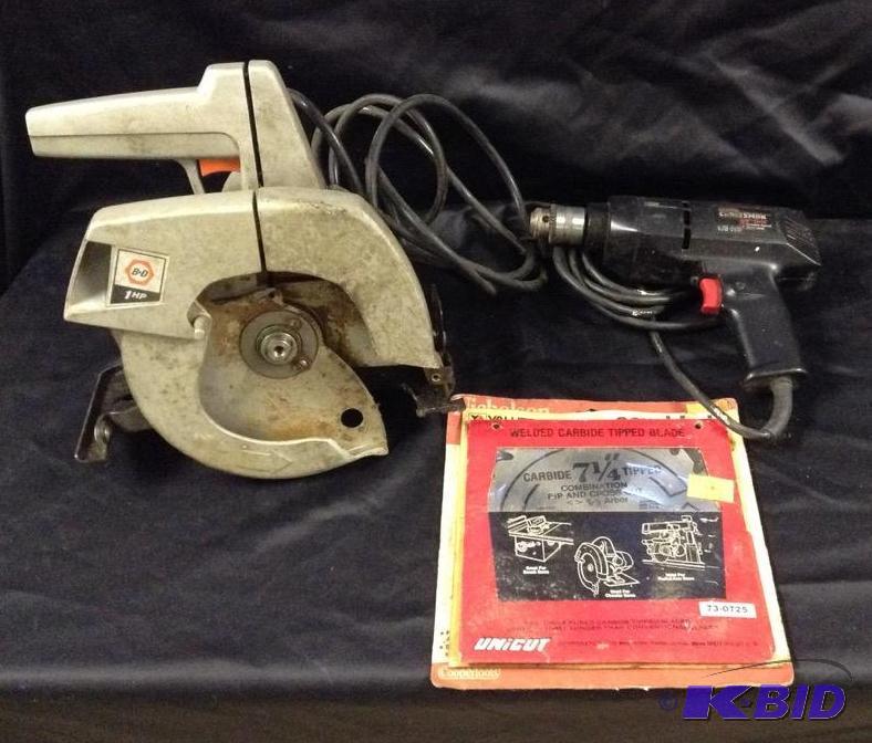 lot 66 image: Power Tools - Circular Saw, Drill & Blades