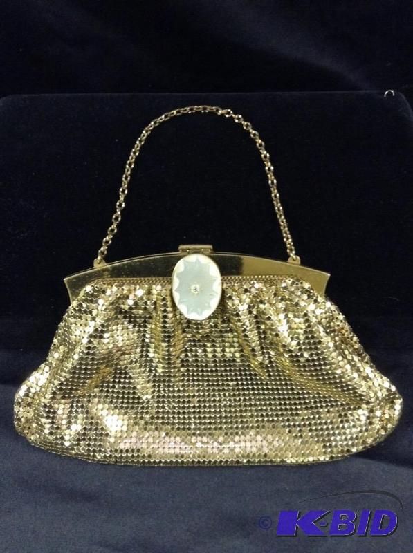 lot 74 image: Vintage Whiting Davis Gold Handbag Purse