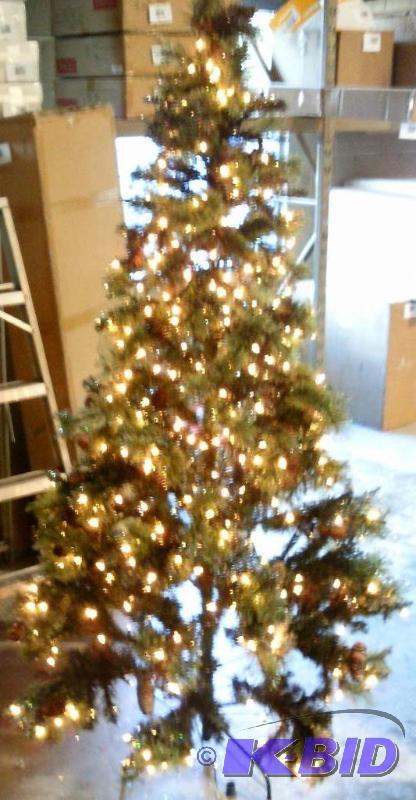 lot 112 image: Frosted Lighted Christmas Tree - 7 tall - Ha...