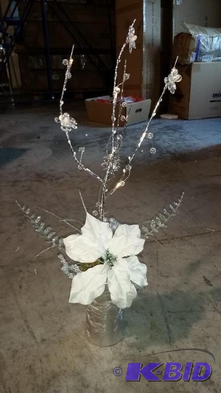 lot 80 image: Christmas Cream Poinsettia Table Piece - Silv...