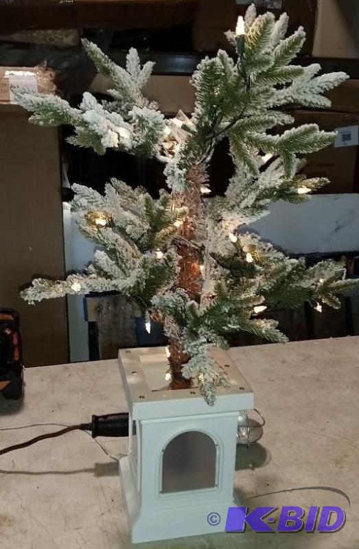 lot 90 image: Lighted Frosted Tree in White Potted Base - L...