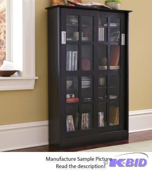 Black Sliding Door Media Storage Cabinet Excl...