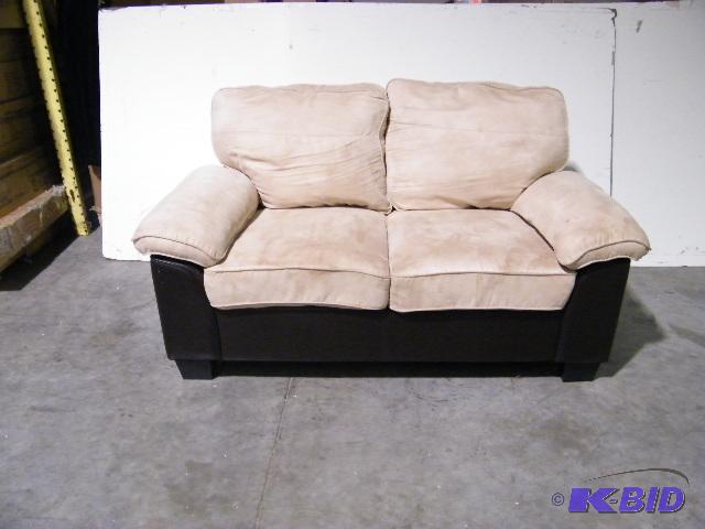 Two Tone Loveseat - Brown faux leather with t...
