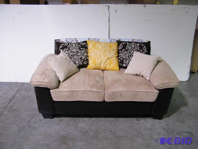 Two Tone Loveseat - Brown faux leather with t...
