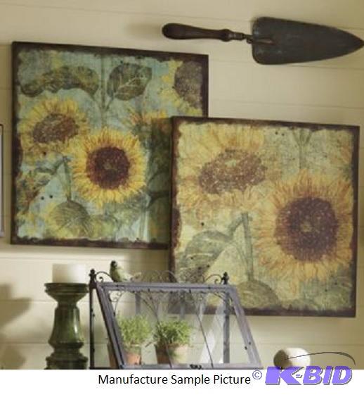 lot 32 image: Set of 2 Sunflower Canvases -&nbspStylized S...