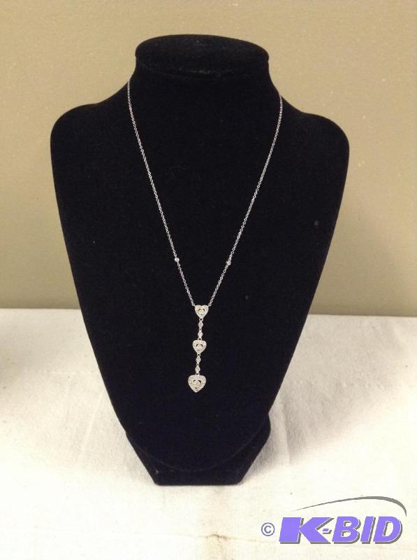 10K White Gold Three Heart Necklace
