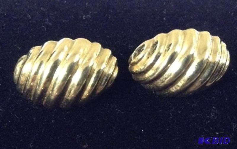 14 KT Gold Rippled Button Earrings