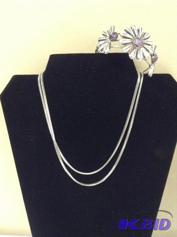 Sterling Double Chain Necklace & Amethyst Bracelet