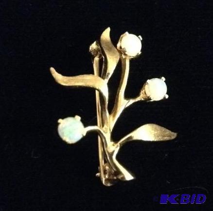 14K and Opal Floral Pin
