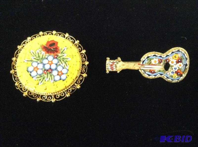 Two Colorful Italian Mosaic Pins